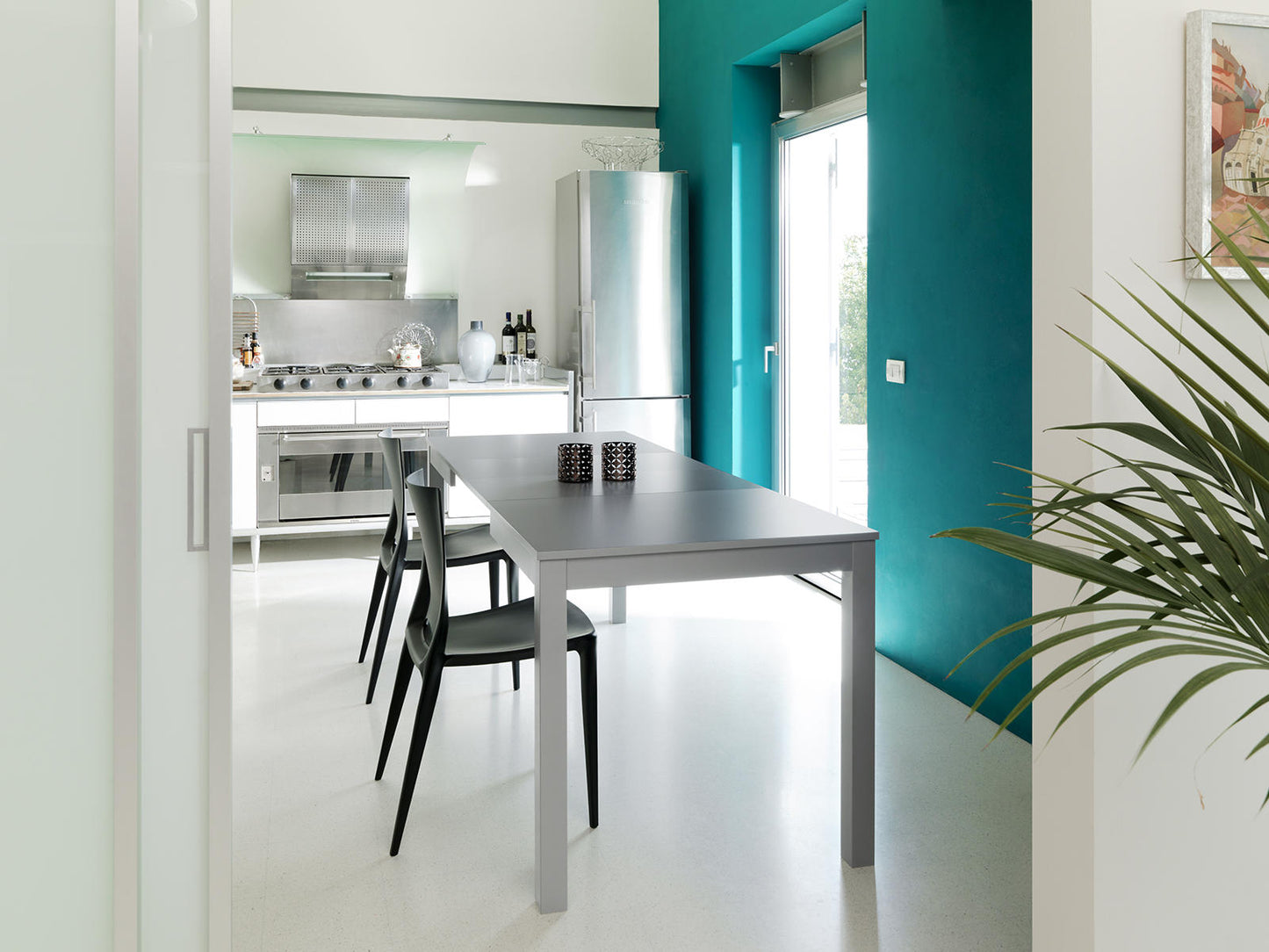 Mesa extensible de melamina gris claro 130/210x80x76h cm