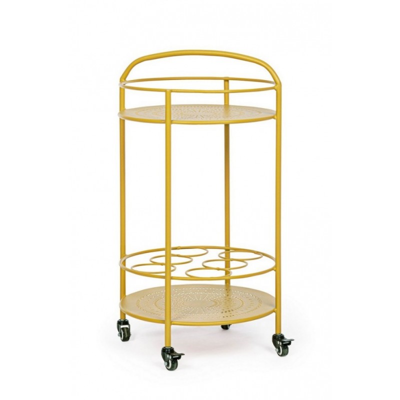 Carro para botellas de acero amarillo ocre