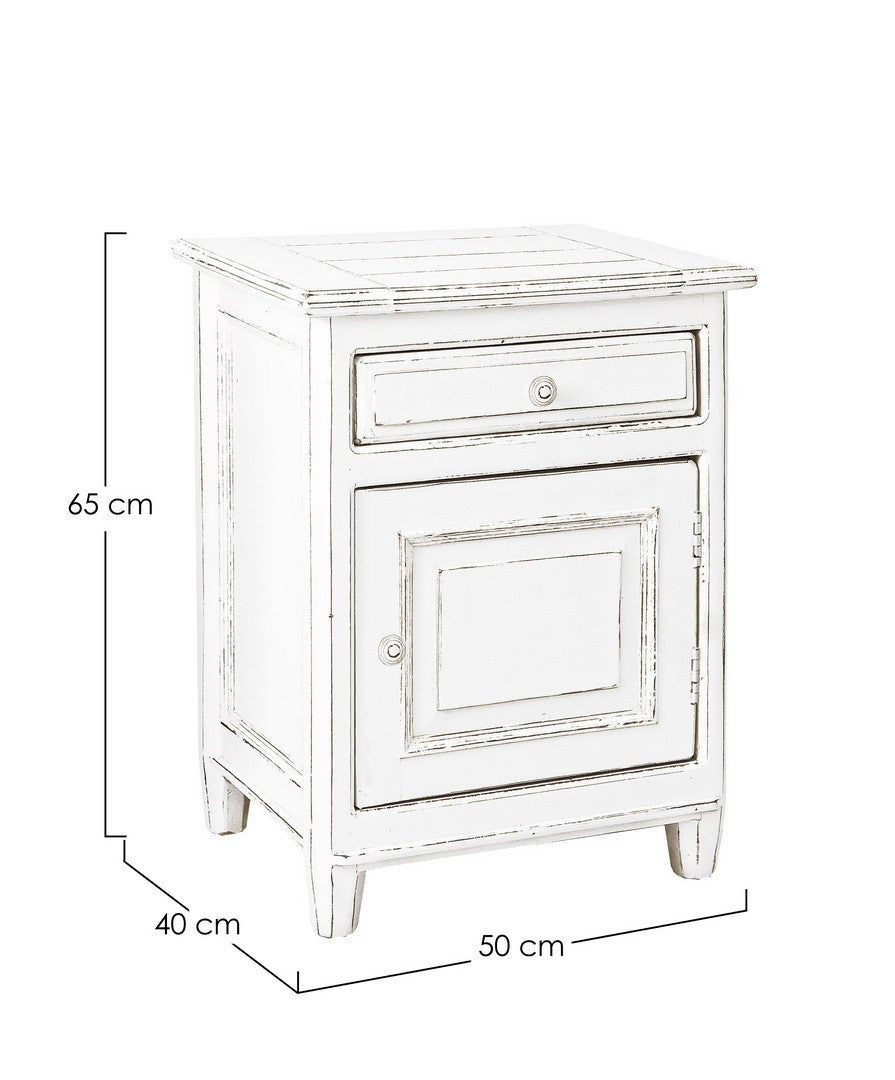 Mesita de noche Colette madera blanca 1 puerta 1 cajón 50 x 40 x 65 cm