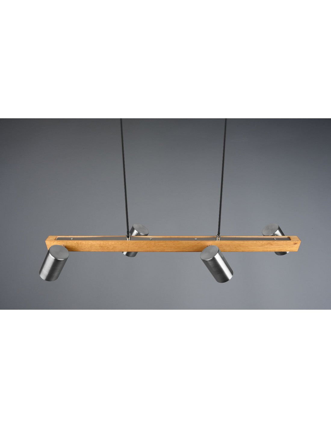 Araña lineal en madera y níquel 4 focos cilíndricos orientables Marley Trio Lighting
