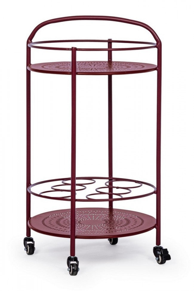 Carro para botellas de acero rojo burdeos