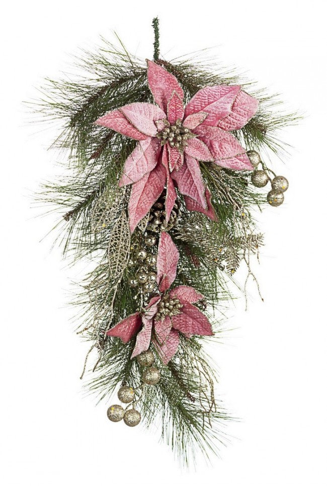 4x Decoración. Annabel Poinsettia Gota Rosa