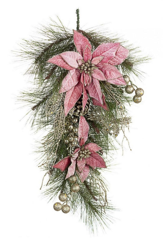 4x Decoración. Annabel Poinsettia Gota Rosa