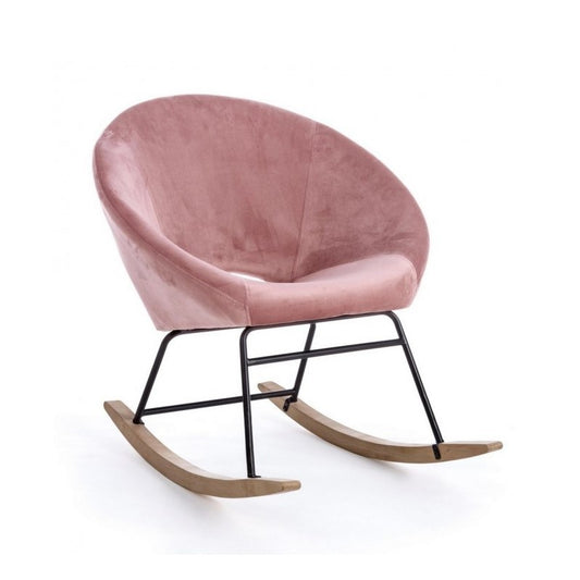 Sillón mecedora de terciopelo rosa antiguo ANNIKA 74x77x h74 cm