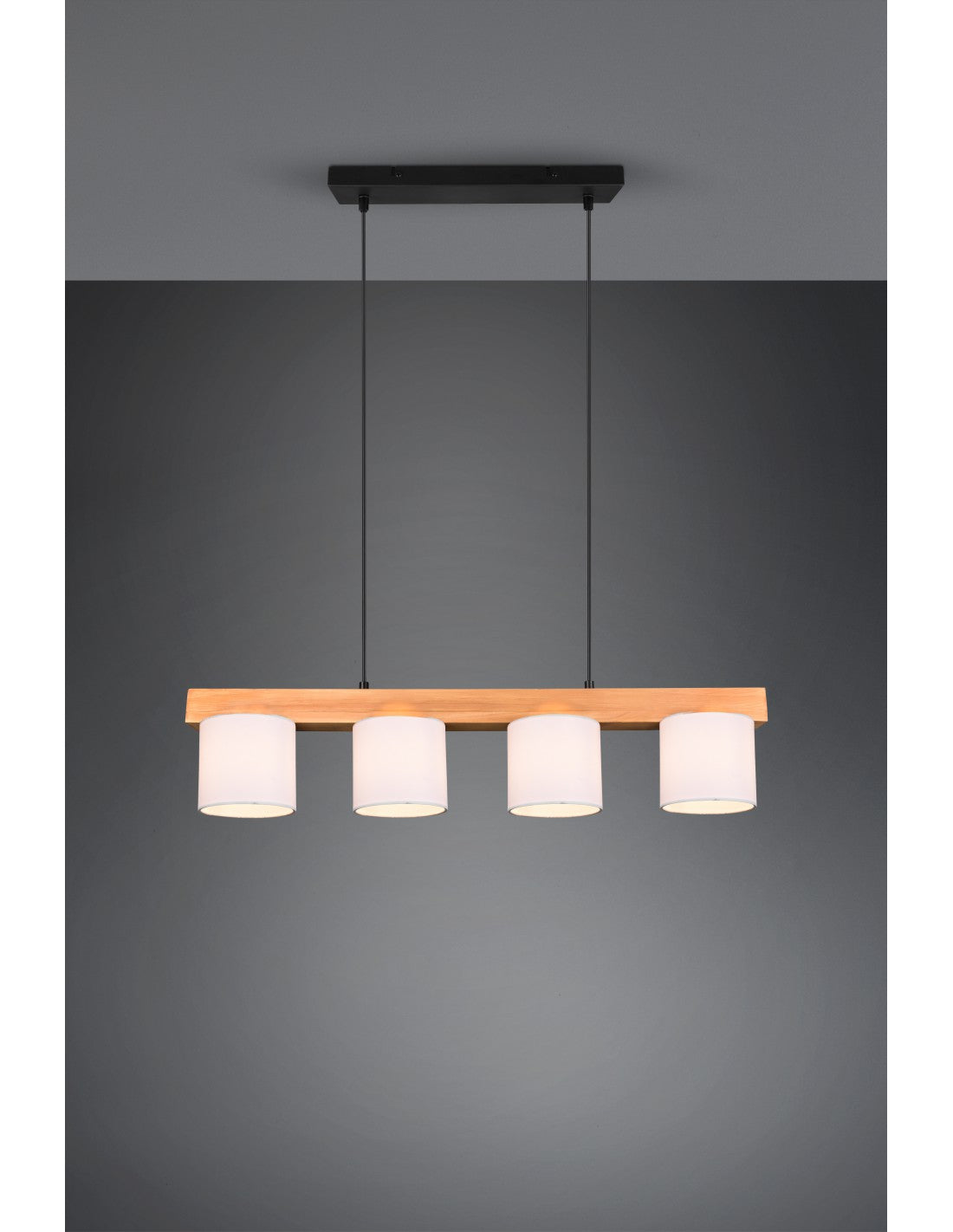 Lámpara colgante de madera con 4 pantallas blancas Cameron Trio Lighting