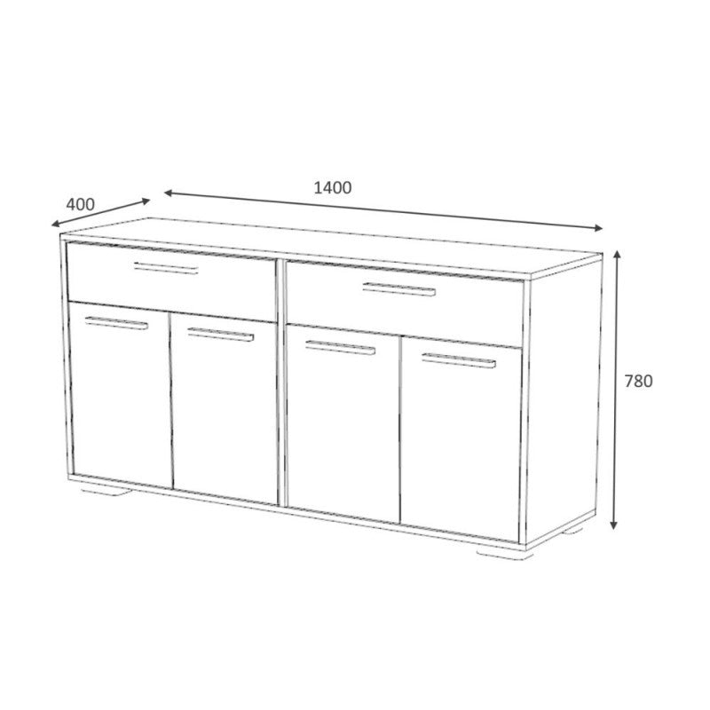 Madia multiuso quattro ante due cassetti Bianco Rovere TRUVA 140x40x h78 cm EFFEZ