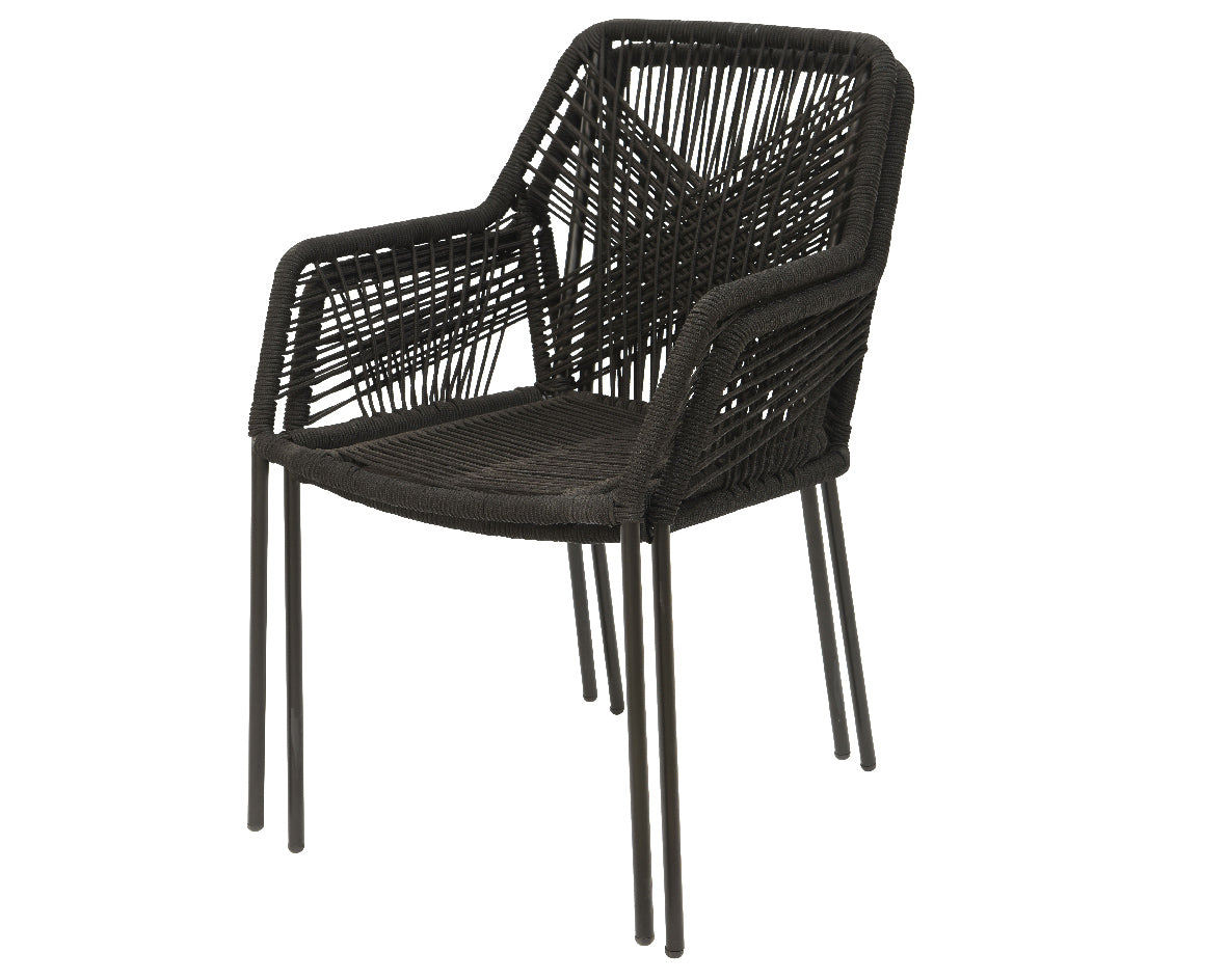 Silla Apilable Sevilla Negra En PP Con Cuerda Para Exterior Con Cojín