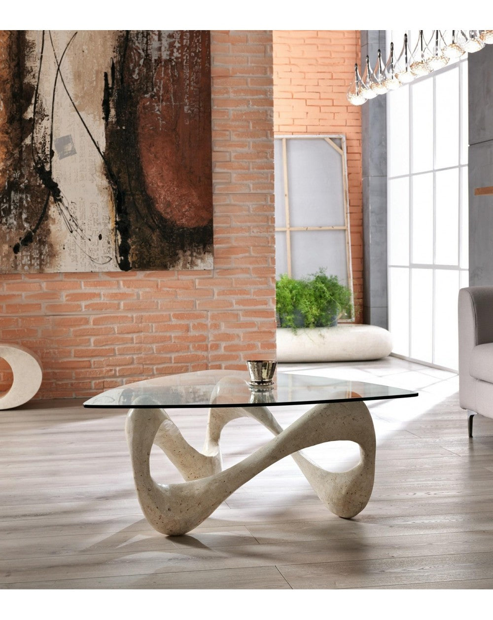 Mesa de centro beige transparente 100 cm x 100 cm Alt. 42,5 cm