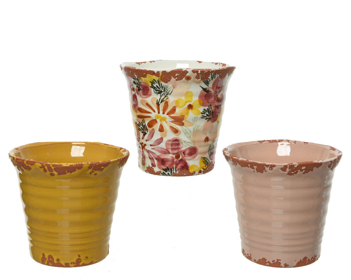 Jardinera de terracota decorada a mano