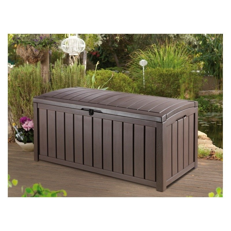 Baúl de resina efecto madera marrón GLENWOOD con tapa con cerradura 128x65xh.61 cm