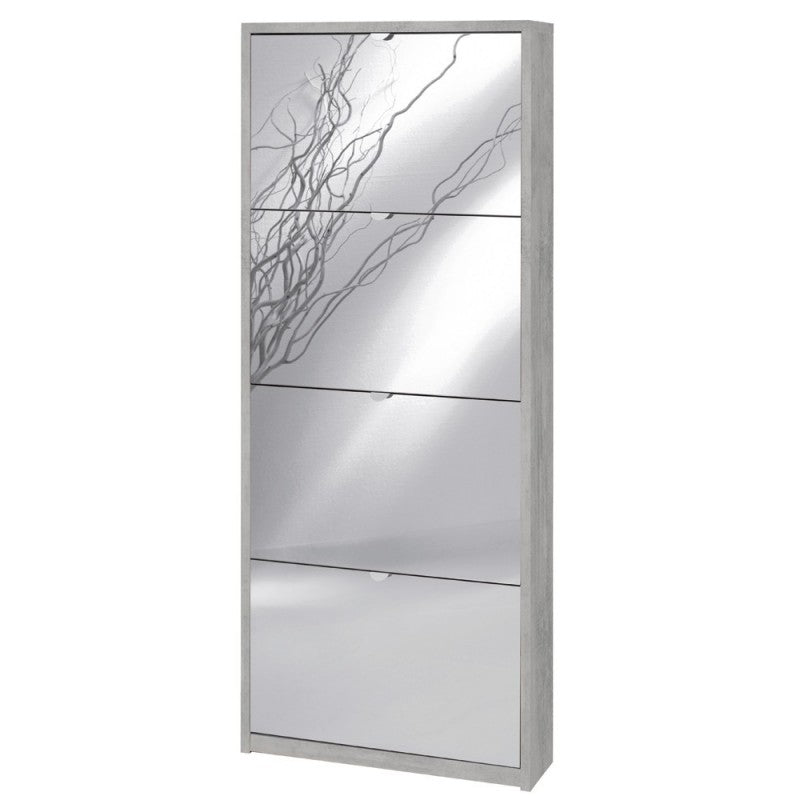 Zapatero delgado que ahorra espacio con cuatro puertas con espejo Beton Cemento 63x18x h154 cm