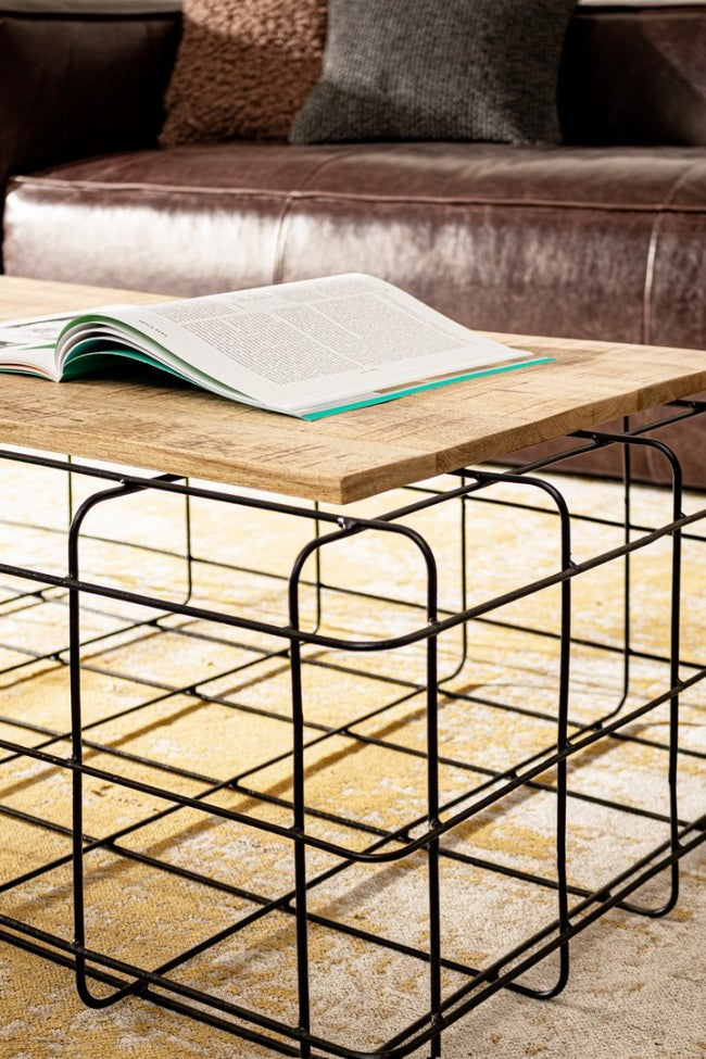 Mesita Trellis rectangular de metal y madera