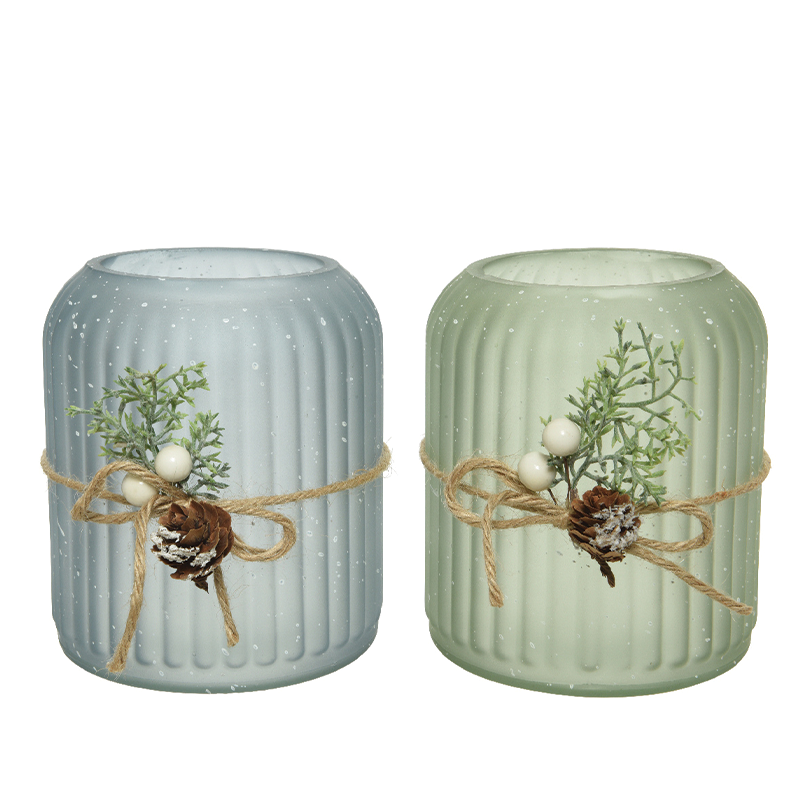 Portavelas de cristal con yute Al. 13 x Ø 11 cm