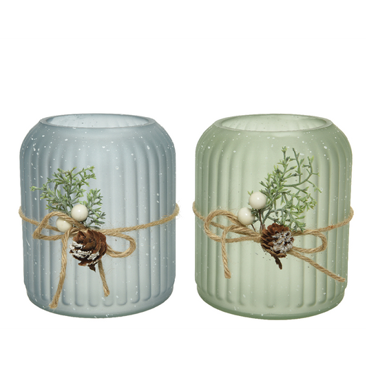 Portavelas de cristal con yute Al. 13 x Ø 11 cm