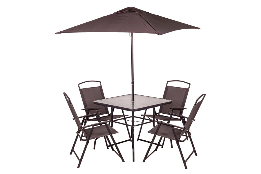 Conjunto 6 uds 4 sillas, mesa y sombrilla y sombrilla gris 165X65X112