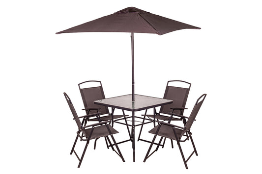 Conjunto 6 uds 4 sillas, mesa y sombrilla y sombrilla gris 165X65X112