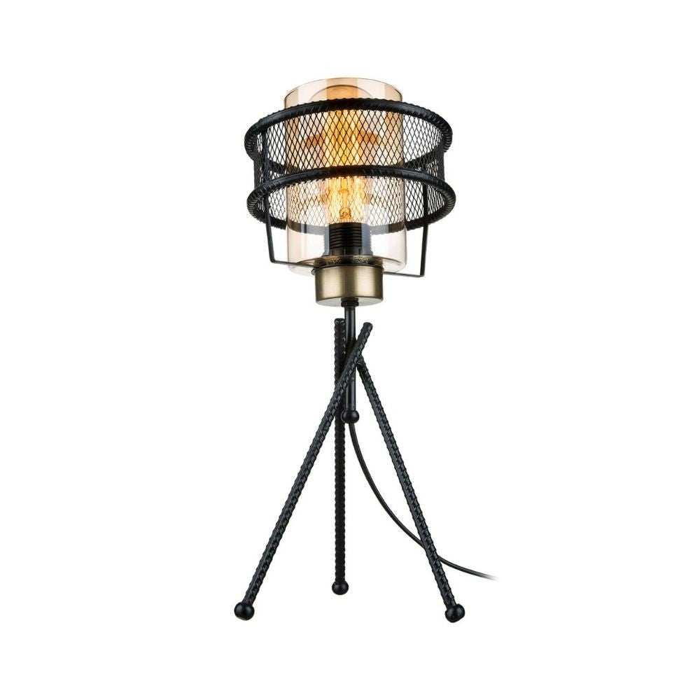 Lámpara de mesa grande MDL3713 en hierro tejido con pantalla de cristal