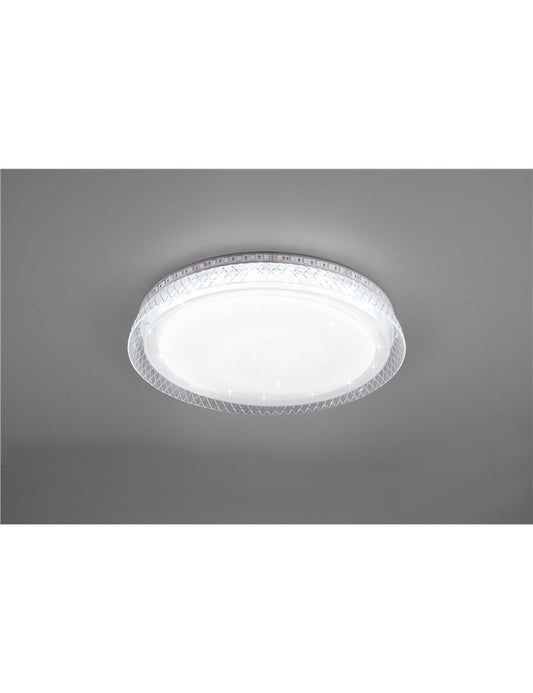 Plafón LED Thea con difusor efecto estrella blanco con borde transparente con retroiluminación RGB y mando a distancia multifunción