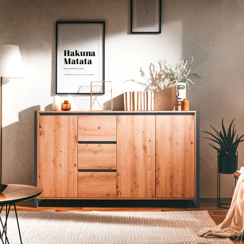 Credenza madia moderna quercia con cassetti stile urban cm 160 x40 x 88 h EFFEZ