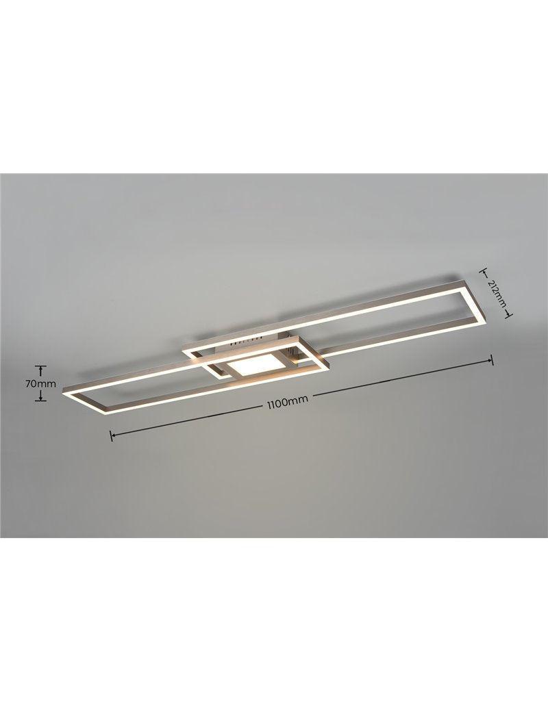 Plafón LED Ganado rectangular de acero retroiluminado RGB con mando a distancia multifunción l. LED moderno de 110 cm.