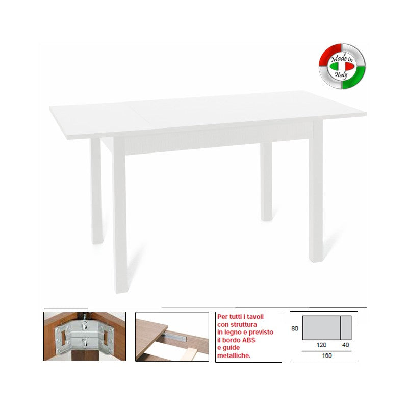 Mesa de comedor extensible de Fresno Blanco de madera revestida de melamina 80x120-160 cm