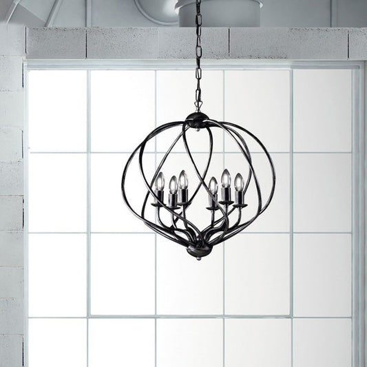 Lámpara colgante decorativa de hierro negro con decoración plateada, seis luces 57x h57 cm