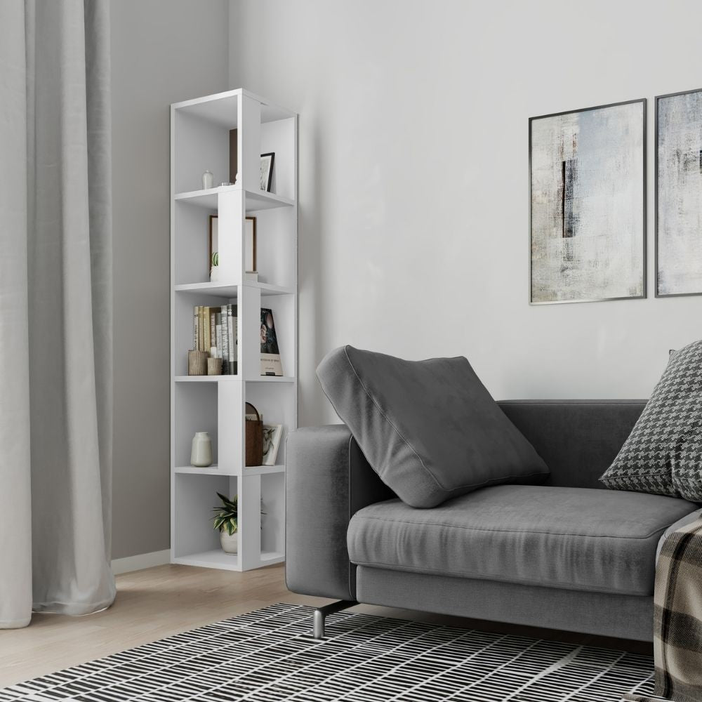 Librería rinconera piano blanca 5 estantes 31,4x31,4x158,9