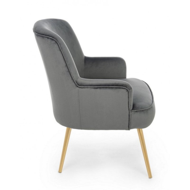 Sillón Clelia gris efecto terciopelo dorado