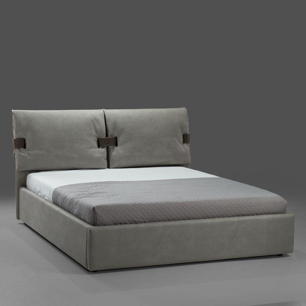 Cama doble con almacenaje en ecopiel gris Grenoble