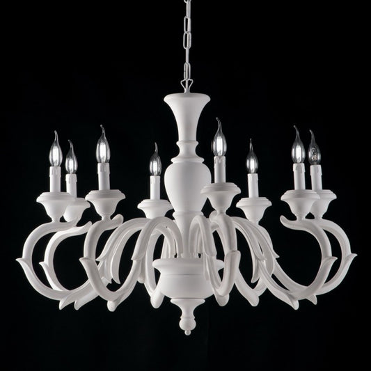 Araña de madera Shabby blanca con ocho luces 93x h65 cm