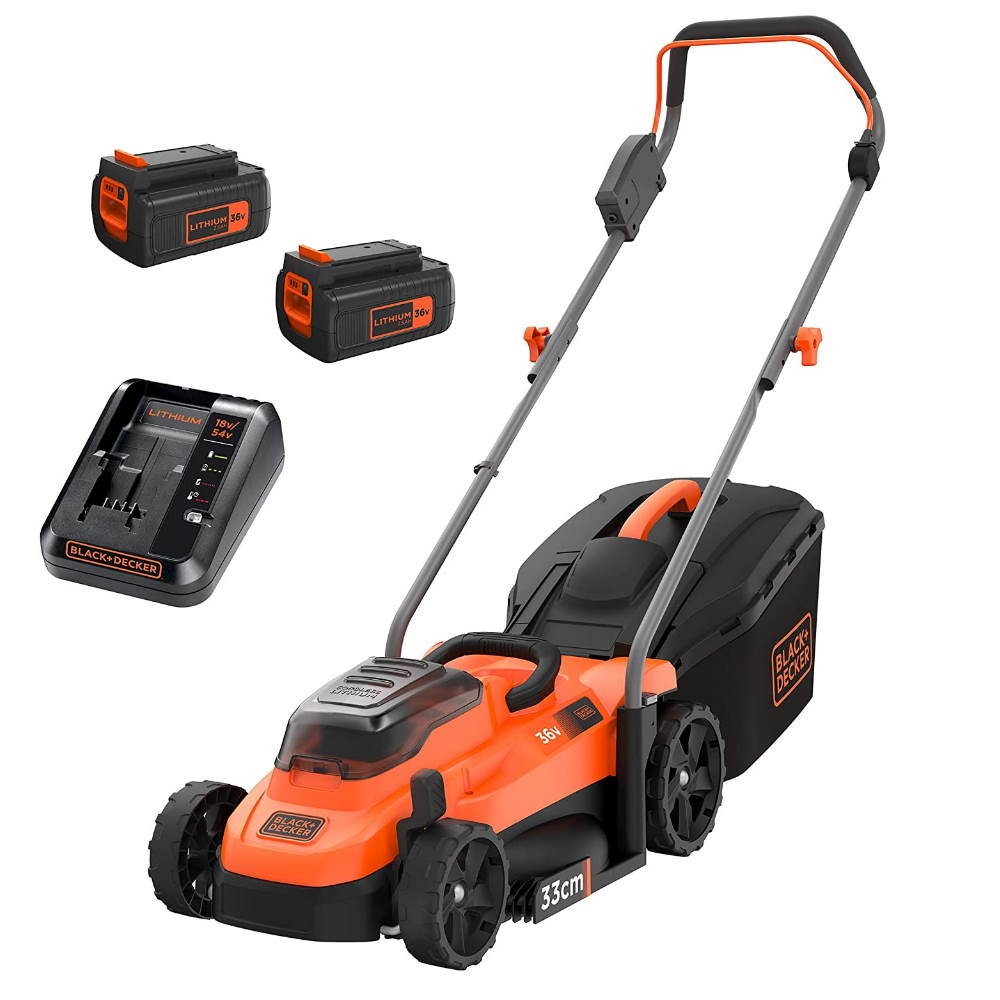 Cortacésped inalámbrico Black&amp;Decker BCMW3318L2-QW con doble batería de 18V