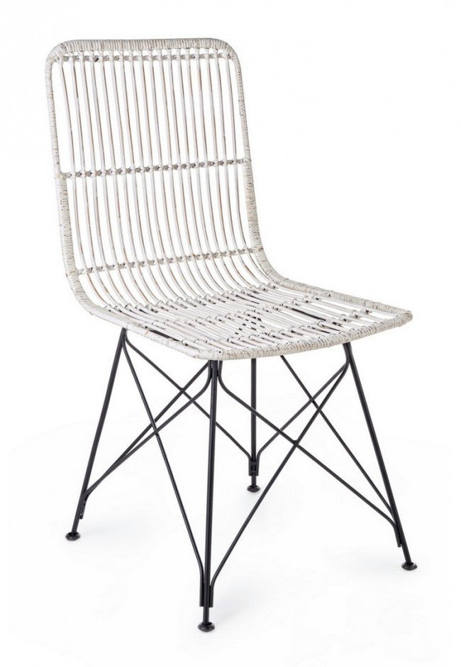Silla de estilo moderno en acero y kubu blanco LUCILA 45x55x h85 cm
