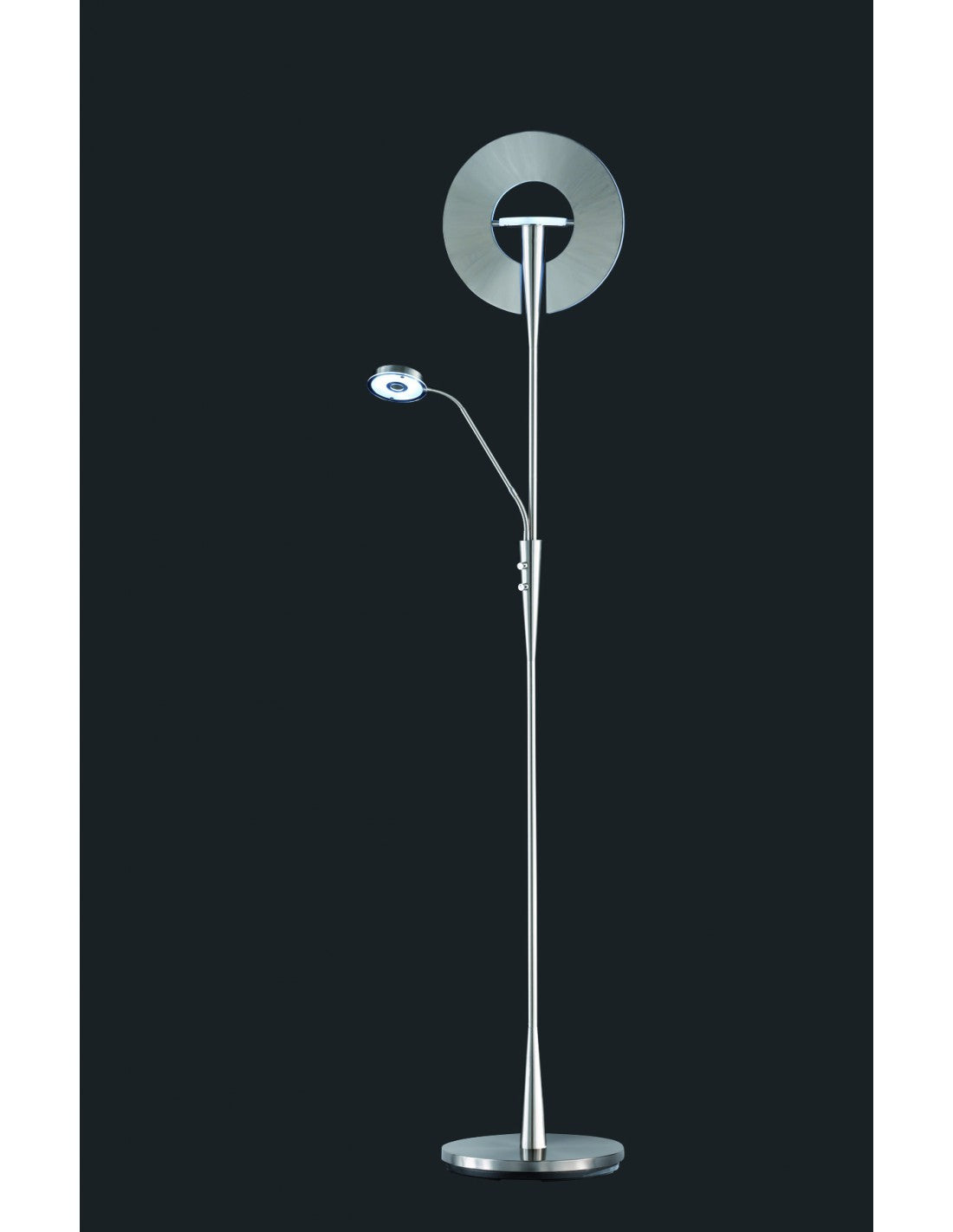 Lámpara de pie LED con foco de lectura regulable Quebec Nichel Trio Lighting