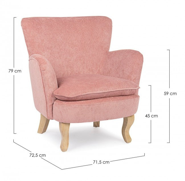 Sillón vintage de chenilla acolchado en terciopelo rosa