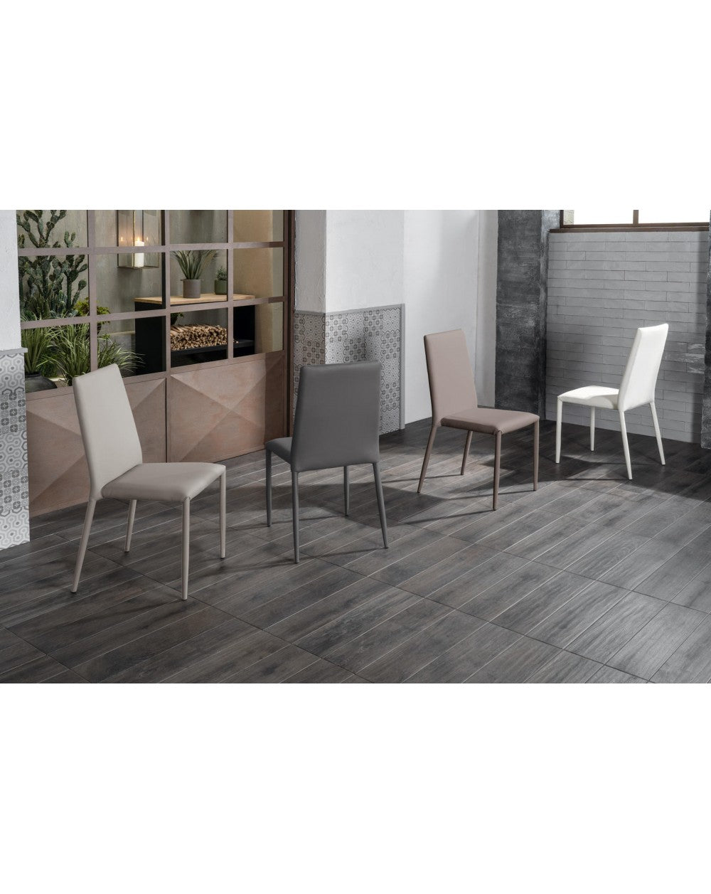 4x Silla Cleo STS de polipiel y metal blanco