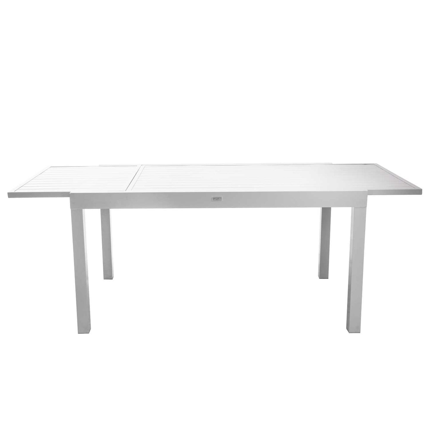 Mesa extensible Sullivan de aluminio en color blanco.