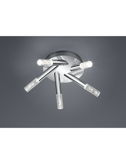 Plafón de baño cromado 5 cilindros LED Bolsa IP44 Trio Lighting