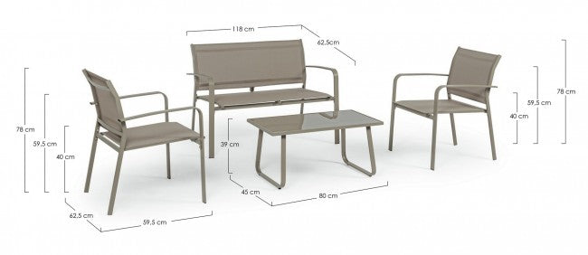 Bizzotto conjunto de jardín gris paloma 4 piezas