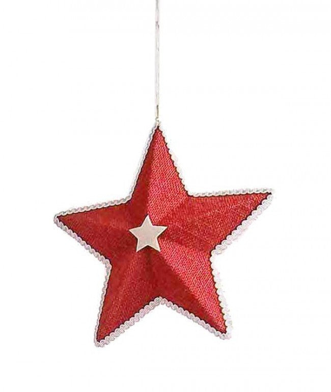 3x Colgante Estrella Yute Rojo 17cm