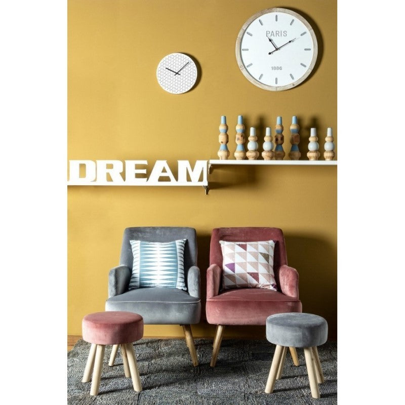 Sillón de salón vintage de terciopelo rosa antiguo ADELINE 60x67x h79 cm