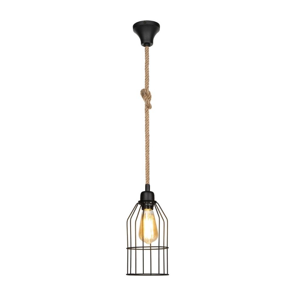 Lampada a sospensione Halat ASZ0549 in metallo nero e corda EFFEZ