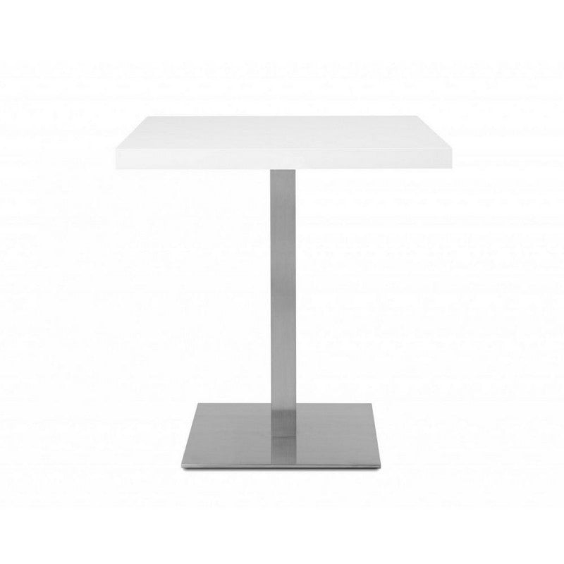 Mesa alta Quadrato 75 cm tapa blanca y base cromada 70x70xh.75 cm 