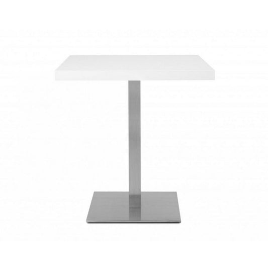 Mesa alta Quadrato 75 cm tapa blanca y base cromada 70x70xh.75 cm 