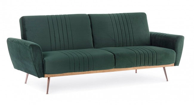 Sofá cama de tres plazas en terciopelo Verde Oscuro JOHNNY 210x83x h85 cm