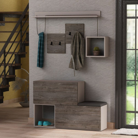 Mueble de entrada zapatero Holdon en color café oscuro gris paloma