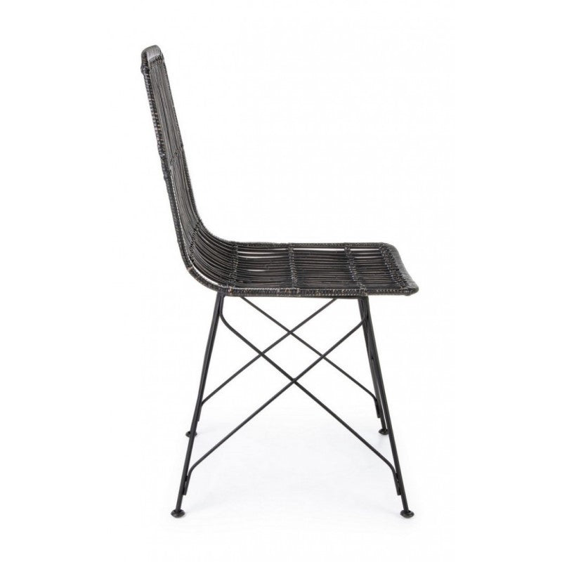 Silla de estilo moderno en acero y kubu Negro LUCILA 45x55x h85 cm
