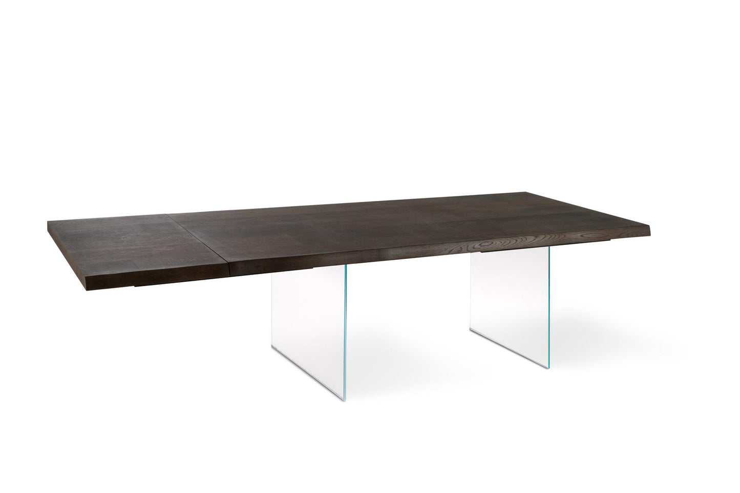 Mesa extensible de roble termotratado y patas de cristal 200/300x100 cm
