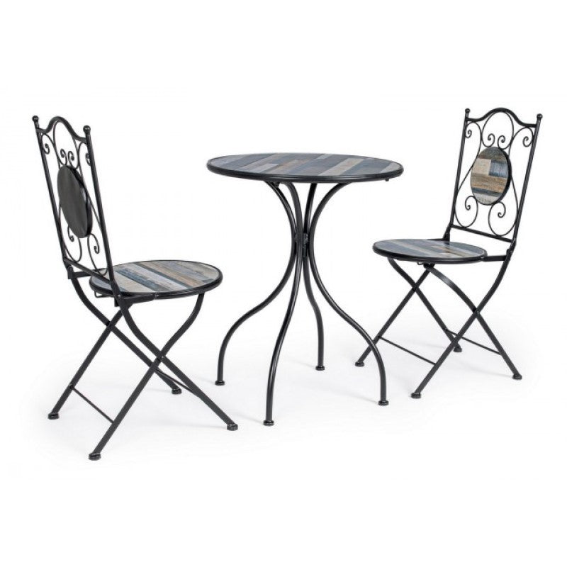 Juego de mesa y 2 sillas de jardín con adornos de cerámica Huston.