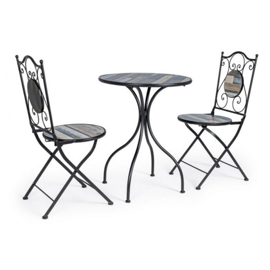 Juego de mesa y 2 sillas de jardín con adornos de cerámica Huston.