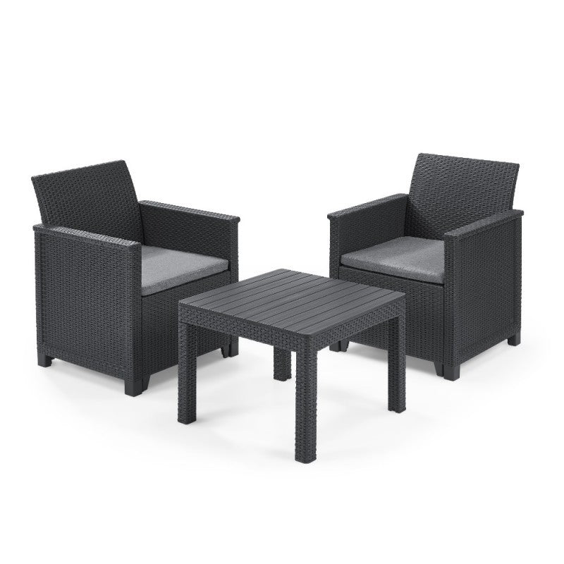 Keter Conjunto 2 Sillones + Mesa Centro Abierta EMMA BALCONY Grafito